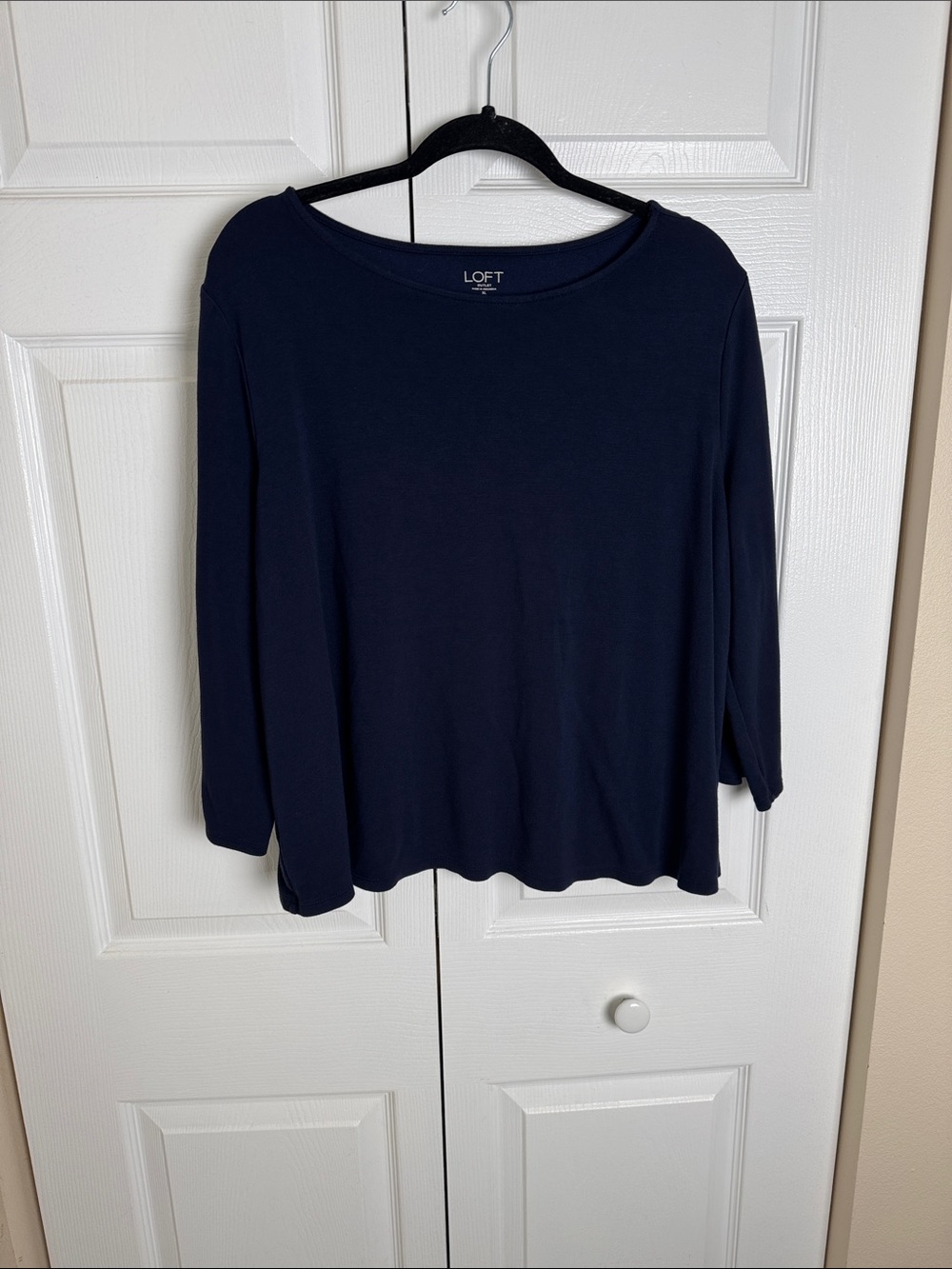 LOFT Navy Boatneck Long Sleeve Top